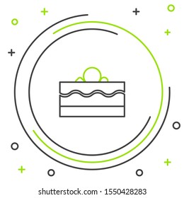 Black and green line Cake icon isolated on white background. Happy Birthday. Colorful outline concept. Vector Illustration