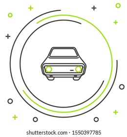 Black and green line Car icon isolated on white background. Front view. Colorful outline concept. Vector Illustration
