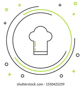 Black and green line Chef hat icon isolated on white background. Cooking symbol. Cooks hat. Colorful outline concept. Vector Illustration