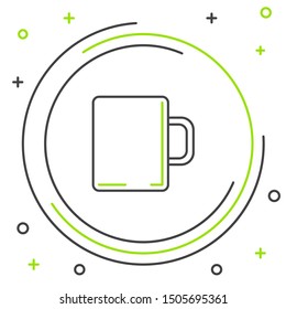 Black and green line Coffee cup flat icon isolated on white background. Tea cup. Hot drink coffee. Colorful outline concept. Vector Illustration