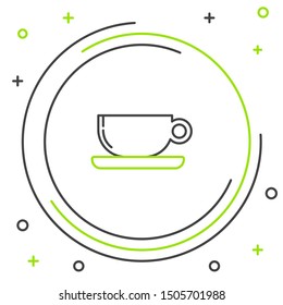 Black and green line Coffee cup flat icon isolated on white background. Tea cup. Hot drink coffee. Colorful outline concept. Vector Illustration