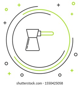 Black and green line Coffee turk icon isolated on white background. Colorful outline concept. Vector Illustration