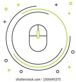 Black and green line Computer mouse icon isolated on white background. Optical with wheel symbol. Colorful outline concept. Vector Illustration