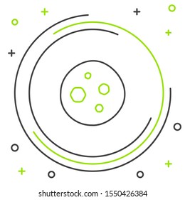 Black and green line Cookie or biscuit with chocolate icon isolated on white background. Colorful outline concept. Vector Illustration
