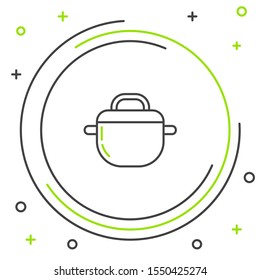 Black and green line Cooking pot icon isolated on white background. Boil or stew food symbol. Colorful outline concept. Vector Illustration