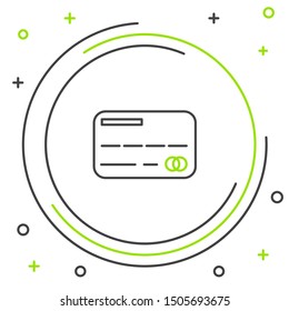 Black and green line Credit card icon isolated on white background. Online payment. Cash withdrawal. Financial operations. Shopping sign. Colorful outline concept. Vector Illustration