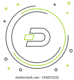 Black and green line Cryptocurrency coin Dash icon on white background. Digital currency. Altcoin symbol. Blockchain based secure crypto currency. Colorful outline concept. Vector Illustration