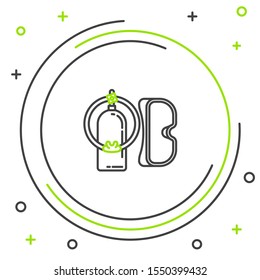 Black and green line Diving mask and aqualung icon isolated on white background. Oxygen tank for diver. Extreme sport. Sport equipment. Colorful outline concept. Vector Illustration