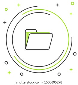 Black and green line Document folder icon isolated on white background. Accounting binder symbol. Bookkeeping management. Colorful outline concept. Vector Illustration