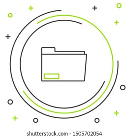 Black and green line Document folder icon isolated on white background. Accounting binder symbol. Bookkeeping management. Colorful outline concept. Vector Illustration