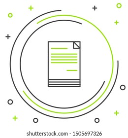 Black and green line Document icon isolated on white background. File icon. Checklist icon. Business concept.  Colorful outline concept. Vector Illustration