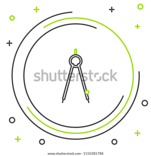Black and green line Drawing compass icon\
isolated on white background. Compasses sign. Drawing and\
educational tools. Geometric instrument. Colorful outline concept.\
Vector Illustration