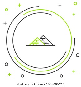 Black and green line Egypt pyramids icon isolated on white background. Symbol of ancient Egypt. Colorful outline concept. Vector Illustration