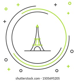 Black and green line Eiffel tower icon isolated on white background. France Paris landmark symbol. Colorful outline concept. Vector Illustration