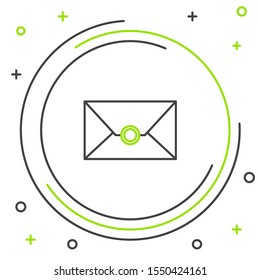 Black and green line Envelope icon isolated on white background. Email message letter symbol. Colorful outline concept. Vector Illustration