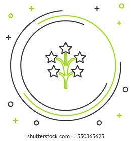 Black and green line Fireworks icon isolated on white background. Concept of fun party. Explosive pyrotechnic symbol. Colorful outline concept. Vector Illustration