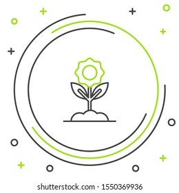 Black and green line Flower icon isolated on white background. Colorful outline concept. Vector Illustration