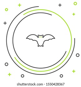 Black and green line Flying bat icon isolated on white background. Colorful outline concept. Vector Illustration