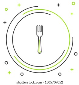 Black and green line Fork icon isolated on white background. Cutlery symbol. Colorful outline concept. Vector Illustration