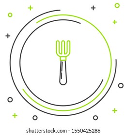 Black and green line Fork icon isolated on white background. Cutlery symbol. Colorful outline concept. Vector Illustration