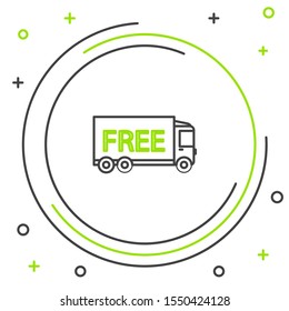 Black and green line Free delivery service icon isolated on white background. Free shipping. 24 hour and fast delivery. Colorful outline concept. Vector Illustration