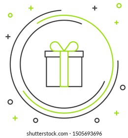 Black and green line Gift box icon isolated on white background. Colorful outline concept. Vector Illustration