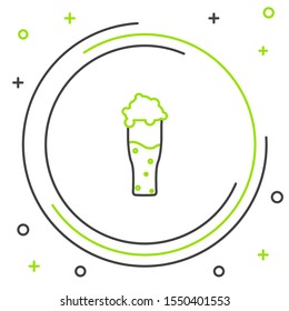 Black and green line Glass of beer icon isolated on white background. Colorful outline concept. Vector Illustration