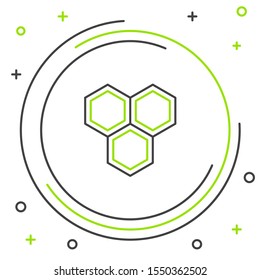 Black and green line Honeycomb icon isolated on white background. Honey cells symbol. Sweet natural food. Colorful outline concept. Vector Illustration