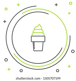Black and green line Ice cream in waffle cone icon isolated on white background. Sweet symbol. Colorful outline concept. Vector Illustration
