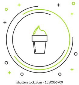 Black and green line Ice cream in waffle cone icon isolated on white background. Sweet symbol. Colorful outline concept. Vector Illustration