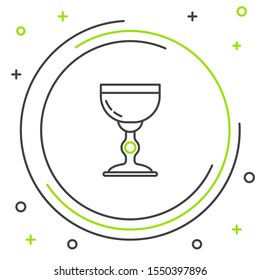 Black and green line Jewish goblet icon isolated on white background. Jewish wine cup for kiddush. Kiddush cup for Shabbat. Colorful outline concept. Vector Illustration