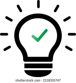 Black and green line light bulb and check mark Vector Image