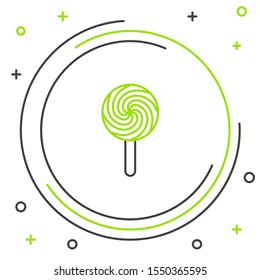 Black and green line Lollipop icon isolated on white background. Food, delicious symbol. Colorful outline concept. Vector Illustration