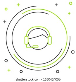 Black and green line Man with a headset icon isolated on white background. Support operator in touch. Concept for call center, client support service. Colorful outline concept. Vector Illustration