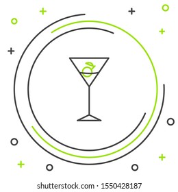 Black and green line Martini glass icon isolated on white background. Cocktail icon. Wine glass icon. Colorful outline concept. Vector Illustration