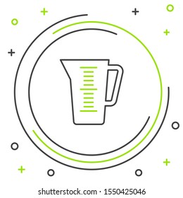 Black and green line Measuring cup to measure dry and liquid food icon isolated on white background. Plastic graduated beaker with handle. Colorful outline concept. Vector Illustration