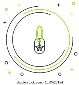 Black and green line Military dog tag icon isolated on white background. Identity tag icon. Army sign. Colorful outline concept. Vector Illustration