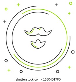 Black and green line Mustache and beard icon isolated on white background. Barbershop symbol. Facial hair style. Colorful outline concept. Vector Illustration