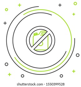 Black and green line No canister for gasoline icon isolated on white background. Diesel gas icon. Colorful outline concept. Vector Illustration