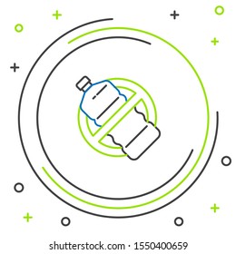 Black and green line No plastic bottle icon isolated on white background. Colorful outline concept. Vector Illustration