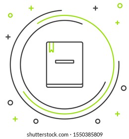Black and green line Notebook icon isolated on white background. Spiral notepad icon. School notebook. Writing pad. Diary for school. Colorful outline concept. Vector Illustration