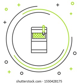 Black and green line Open cigarettes pack box icon isolated on white background. Cigarettes pack. Colorful outline concept. Vector Illustration