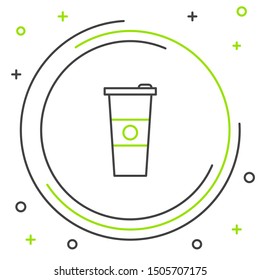 Black and green line Paper glass and water icon isolated on white background. Soda drink glass. Fresh cold beverage symbol. Colorful outline concept. Vector Illustration