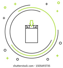 Black and green line Paper shopping bag icon isolated on white background. Package sign. Colorful outline concept. Vector Illustration