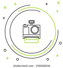 Black and green line Photo camera icon isolated on white background. Foto camera icon. Colorful outline concept. Vector Illustration