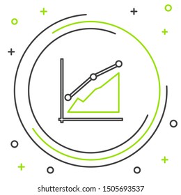 Black and green line Pie chart infographic icon isolated on white background. Diagram chart sign. Colorful outline concept. Vector Illustration