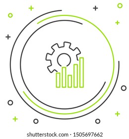 Black and green line Pie chart infographic icon isolated on white background. Diagram chart sign.  Colorful outline concept. Vector Illustration
