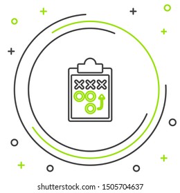 Black and green line Planning strategy concept icon isolated on white background. Soccer or american football cup formation and tactic. Colorful outline concept. Vector Illustration