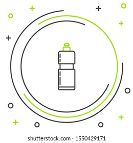 Black and green line Plastic bottle for liquid laundry detergent, bleach, dishwashing liquid or another cleaning agent icon isolated on white background. Colorful outline concept. Vector Illustration
