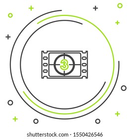 Black and green line Play Video icon isolated on white background. Film strip with start sign. Colorful outline concept. Vector Illustration